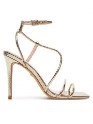 Marciano Guess Sandały 5GGZ34 7325A Złoty. Żółte sandały damskie Marciano Guess, z aplikacjami, ze skóry, bez obcasa, na szpilce, bez zapięcia. Za 669.99 zł.