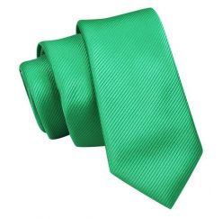 Wąski Krawat, Zielony, Trawiasty Śledź Męski, 5 cm, w Drobny Prążek, Jednokolorowy -Angelo di Monti. Zielone krawaty i muchy Angelo di Monti, bez wzorów, z tkaniny, eleganckie. Za 45.00 zł.