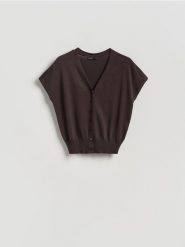 Kardigan z lyocellem - ciemnobrązowy. Brązowe kardigany damskie Reserved, l, bez wzorów, z dzianiny. Za 99.99 zł.