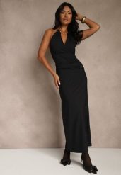 Czarna Wieczorowa Sukienka Halter z Odkrytymi Plecami Sewsara. Czarne sukienki damskie Renee, m, bez wzorów, eleganckie, bez kołnierzyka, bez ramiączek, maxi. Za 129.99 zł.