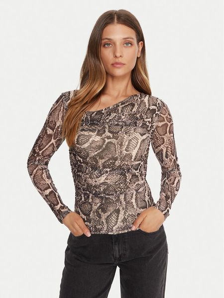 Guess Bluzka W5BP32 KCZC2 Beżowy Slim Fit. Brązowe koszule damskie Guess, xxl, z aplikacjami, z syntetyku, bez kołnierzyka, bez ramiączek. Za 219.99 zł.