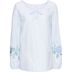 Tunika z szerokim rękawem i nadrukiem bonprix biało-niebieski. Tuniki damskie bonprix, z nadrukiem. Za 37.99 zł.