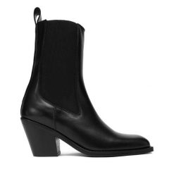 Botki GINO ROSSI. Czarne botki damskie Gino Rossi, bez obcasa, na słupku, bez zapięcia. Za 379.99 zł.