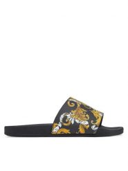 Versace Jeans Couture Klapki 78VA3SQ3 Czarny. Czarne klapki damskie Versace Jeans Couture, bez wzorów, z jeansu, bez obcasa. Za 169.99 zł.