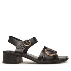 Sandały Fly London. Czarne sandały damskie Fly London, bez wzorów, bez obcasa, na słupku, bez zapięcia. Za 399.99 zł.