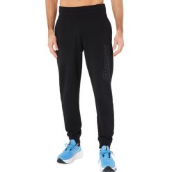Spodnie dresowe Asics Logo. Czarne spodnie sportowe męskie Asics, bez wzorów, z bawełny, na fitness i siłownię. Za 244.70 zł.