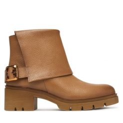 Botki Hispanitas. Brązowe botki damskie Hispanitas, bez obcasa, na słupku, bez zapięcia. Za 739.99 zł.