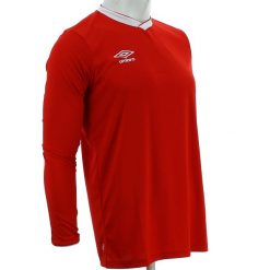 Koszulka Długo Rękawowa Umbro Mężczyzna. Czerwone koszulki sportowe męskie Umbro, m, bez wzorów, z materiału, bez kołnierzyka, bez ramiączek, do piłki nożnej. Za 116.75 zł.