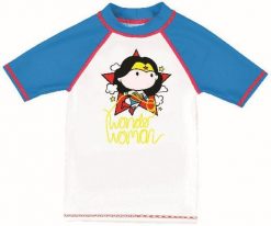 Koszulka dziewczęca ochronna UV pływanie basen plaża Arena Wonder Woman. Białe t-shirty i topy dla dziewczynek Arena, bez wzorów, z elastanu, bez ramiączek. Za 51.98 zł.