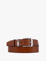 Rudy pasek ze skóry licowej. Brązowe paski damskie Ryłko, bez wzorów, z denimu, eleganckie. Za 129.99 zł.