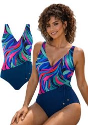 Strój kąpielowy damski modelujący jednoczęściowy kostium plażowy Self Bari 10. Niebieskie kostiumy jednoczęściowe damskie SELF HEAT, l, z aplikacjami, z elastanu, eleganckie, na fitness i siłownię. Za 241.98 zł.