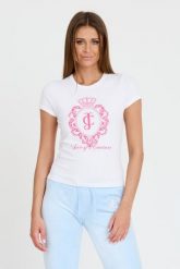 JUICY COUTURE Biały t-shirt Heritage Crest Fitted. Białe t-shirty damskie Juicy Couture, s, bez wzorów, bez kołnierzyka. W wyprzedaży za 106.99 zł.