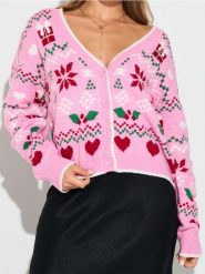 Świąteczny kardigan z motywem gwiazdy betlejemskiej i serduszek - wielobarwny. Kardigany damskie Sinsay, l, bez wzorów, wizytowe. Za 69.99 zł.