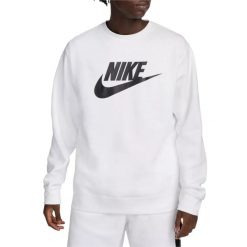 Bluza dresowa sportowa męska Sportswear Club Fleece. Białe bluzy męskie Nike, m, bez wzorów, z bawełny, bez kaptura, trekkingowe. Za 199.99 zł.
