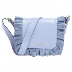 Skórzana torebka w kolorze błękitnym - (S)22 x (W)17 x (G)6 cm. Niebieskie torby na ramię damskie marki Tosca Blu. W wyprzedaży za 349.95 zł.