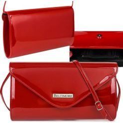 Beltimore Czerwona lakierowana damska torebka wieczorowa kopertówka BELTIMORE M78. Czerwone kopertówki damskie Beltimore, bez wzorów, z lakierowanej skóry, wizytowe, lakierowane, bez dodatków. Za 81.39 zł.