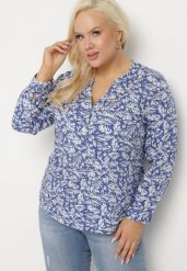 Niebieska Koszula z Wiskozy w Abstrakcyjny Wzór z Regulowanymi Rękawami Ilavenna. Niebieskie bluzki damskie Born2be, xl, bez wzorów, z jeansu, eleganckie, bez kołnierzyka, bez ramiączek. Za 59.99 zł.