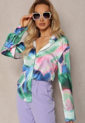 Zielono-Niebieska Koszula Ozdobiona Kolorowym Wzorem Tie-Dye Vatrie. Zielone bluzki damskie Renee, l, bez wzorów, bez kołnierzyka, bez ramiączek. Za 99.99 zł.