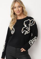 Czarny Sweter z Geometrycznym Wzorem i Cekinami Vitiara. Czarne swetry damskie Born2be, bez wzorów, biznesowe, bez kołnierzyka, bez ramiączek, długie, bez kaptura. Za 119.99 zł.