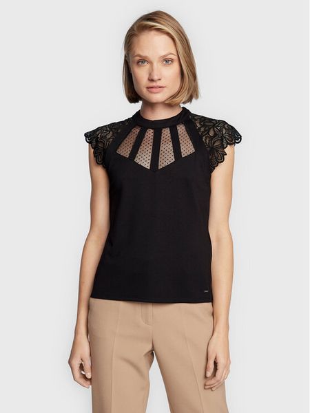 Morgan Bluzka 222-DEMANE Czarny Regular Fit. Czarne bluzki damskie Morgan, xs, bez wzorów, z syntetyku, bez kołnierzyka, bez ramiączek. Za 199.99 zł.