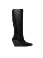 Bronx Kozaki Xyl-A 14336-A Czarny. Czarne kozaki damskie Bronx, ze skóry, bez obcasa, na koturnie. Za 589.99 zł.