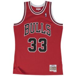 Koszulka męska koszykarska Mitchell & Ness Chicago Bulls NBA Pippen czerwona. Czerwone koszulki sportowe męskie Mitchell & Ness, m, bez wzorów, bez kołnierzyka, bez ramiączek, do piłki nożnej. Za 499.00 zł.