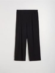 Wiskozowe spodnie palazzo Plus Size - czarny. Czarne spodnie materiałowe damskie Sinsay, l, bez wzorów, z wiskozy. Za 49.99 zł.