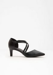Czółenka z paskiem na wąskim obcasie. Czarne czółenka damskie bonprix, bez wzorów, eleganckie, bez obcasa, bez zapięcia. Za 127.99 zł.