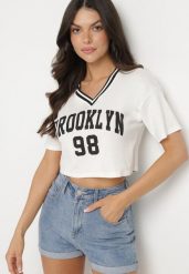 Biały Bawełniany T-shirt z Napisem Nitanelia. Białe bluzki damskie Born2be, m, bez wzorów, z bawełny, bez kołnierzyka. Za 29.99 zł.