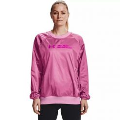 Bluza damska Under Armour Recover Woven Shine Crew. Czerwone bluzy damskie Under Armour, bez wzorów, bez kaptura. Za 129.99 zł.
