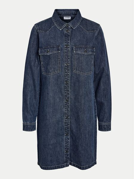 Noisy May Sukienka jeansowa New Signe 27034106 Granatowy Relaxed Fit. Niebieskie sukienki damskie Noisy may, xs, bez wzorów, z bawełny, bez kołnierzyka, bez ramiączek. Za 119.99 zł.