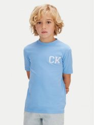 Calvin Klein T-Shirt Heritage LVCKSJA09B Niebieski Regular Fit. Niebieskie t-shirty dla chłopców Calvin Klein, bez wzorów, z bawełny, bez ramiączek. Za 109.99 zł.