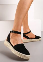 Czarne Espadryle na Podeszwie z Plecionką Zapinane Przy Kostce Griolla. Czarne espadryle damskie Renee, na lato, bez wzorów, bez obcasa, bez zapięcia. Za 74.99 zł.