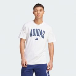 Koszulka Collegiate Lineage Graphic. Białe buty sportowe męskie Adidas, z bawełny, bez zapięcia, na fitness i siłownię. Za 88.00 zł.