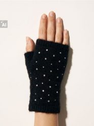 Rękawiczki mitenki z dżetami, z domieszką wełny - czarny. Czarne rękawiczki damskie Sinsay, bez wzorów, z wełny. Za 15.99 zł.