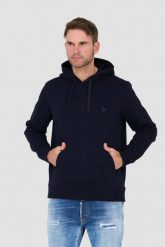 GUESS Granatowa bluza z kapturem. Niebieskie bluzy męskie Guess, l, z aplikacjami, z kapturem. W wyprzedaży za 300.99 zł.