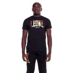 Złota koszulka męska. Czarne buty sportowe męskie LEONE 1947 APPAREL, z tkaniny, bez zapięcia, na fitness i siłownię. Za 82.10 zł.