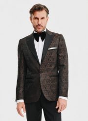 PAKO LORENTE – Brązowa żakardowa marynarka smokingowa. Brązowe marynarki męskie Pako Lorente, bez wzorów, z poliesteru. Za 1,499.99 zł.