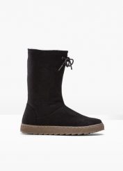 Kozaki zimowe. Czarne kozaki damskie bonprix, bez obcasa. Za 147.99 zł.