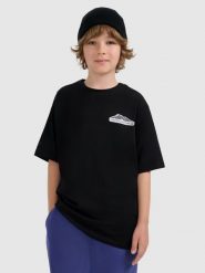 4F T-shirt oversize z nadrukiem chłopięcy - czarny 140 (9-10 lat). Czarne t-shirty dla chłopców 4f, bez wzorów, z bawełny, bez ramiączek. Za 49.99 zł.