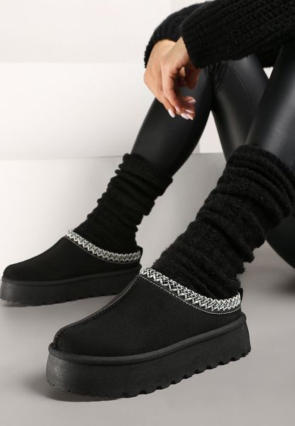 Czarne Śniegowce na Grubej Podeszwie z Niską Haftowaną Cholewką Etandiel. Czarne śniegowce i trapery damskie Born2be, z jeansu. Za 79.99 zł.