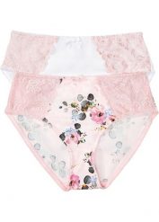 Figi z wysokim stanem z delikatną koronką (2 pary). Czerwone figi damskie bonprix, bez wzorów, z koronki. Za 77.99 zł.