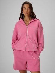 4F Bluza dresowa oversize z kapturem damska - różowa XS. Czerwone bluzy damskie 4f, s, bez wzorów, z dresówki, sportowe. Za 199.99 zł.