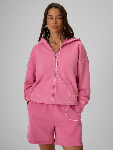 4F Bluza dresowa oversize z kapturem damska - różowa L. Czerwone bluzy damskie 4f, na lato, l, bez wzorów, z dresówki, z kapturem. Za 199.99 zł.