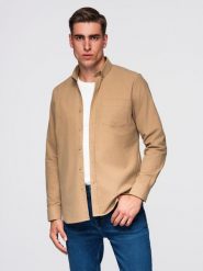 Męska koszula bawełniana REGULAR FIT z kieszenią - jasnobrązowa V2 - Rozmiar: S. Brązowe koszule męskie Ombre Clothing, m, bez wzorów, z bawełny, klasyczne, bez kołnierzyka, bez ramiączek. W wyprzedaży za 132.99 zł.
