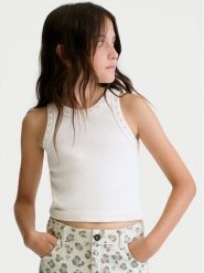 Mayoral Top 6013 Biały Regular Fit. Białe t-shirty i topy dla dziewczynek Mayoral, bez wzorów, z bawełny, bez ramiączek. Za 69.99 zł.