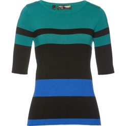 Sweter, krótki rękaw bonprix dymny szmaragdowy - lazurowo-czarny. Niebieskie swetry damskie bonprix. Za 74.99 zł.