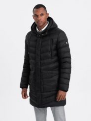 Kurtka męska zimowa parka pikowana - czarna V3 - Rozmiar: XXL. Czarne kurtki męskie Ombre Clothing, na zimę, m, bez wzorów, bez kaptura. W wyprzedaży za 199.99 zł.