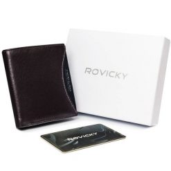 Portfel męski brązowy z czarna wstawką Rovicky 1520-03-BOR-1188 BRO. Brązowe portfele męskie ROVICKY, bez wzorów, ze skóry. Za 60.00 zł.