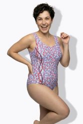 Damski Strój kąpielowy kropki lamówka bez miękkich miseczek okrągły dekolt. Niebieskie kostiumy jednoczęściowe damskie Ulla Popken, plus size, bez wzorów, z elastanu, sportowe, plus size, do pływania. Za 159.99 zł.